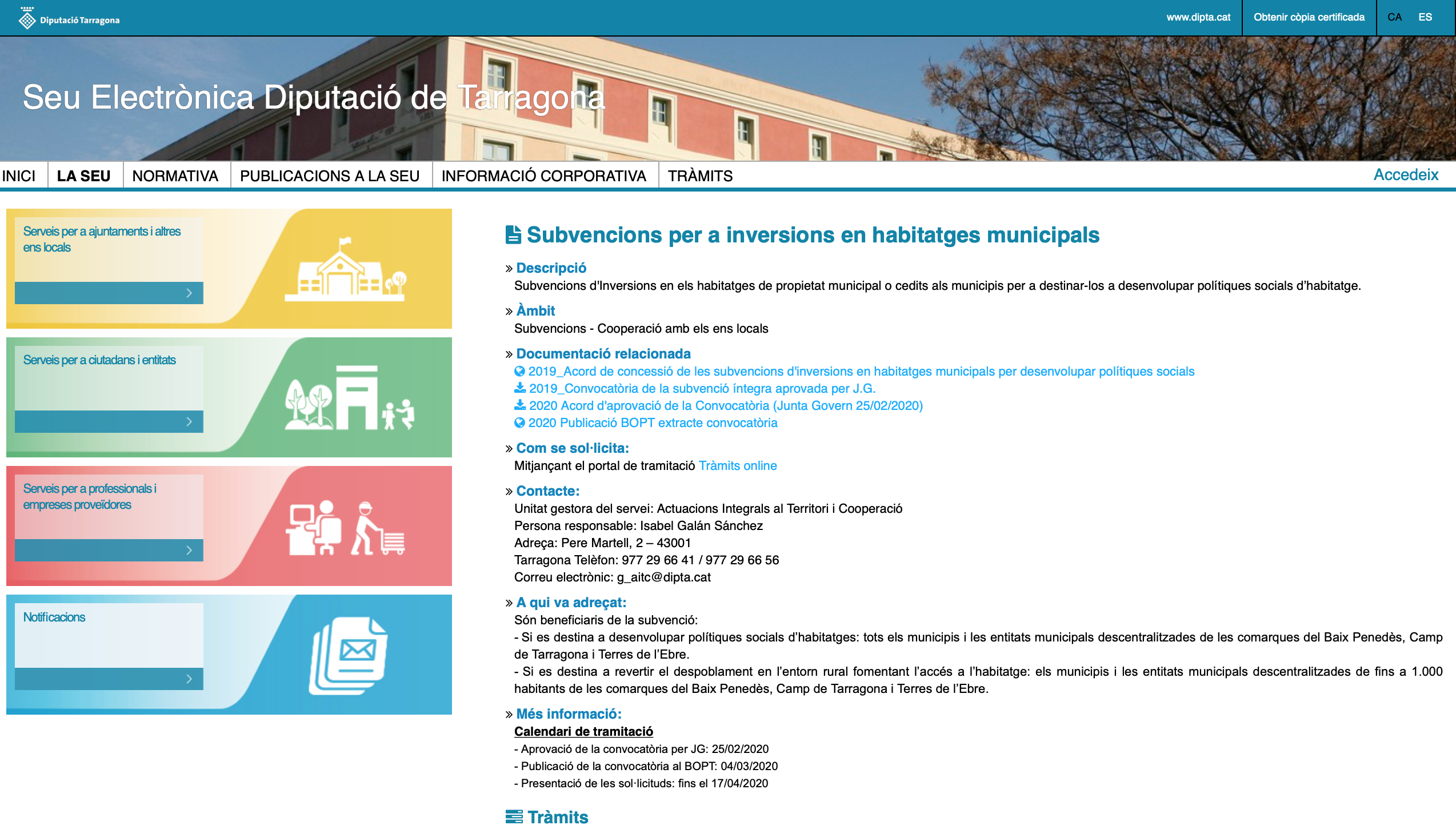 La Diputació de Tarragona reprèn els terminis per a la tramitació dels procediments administratius 