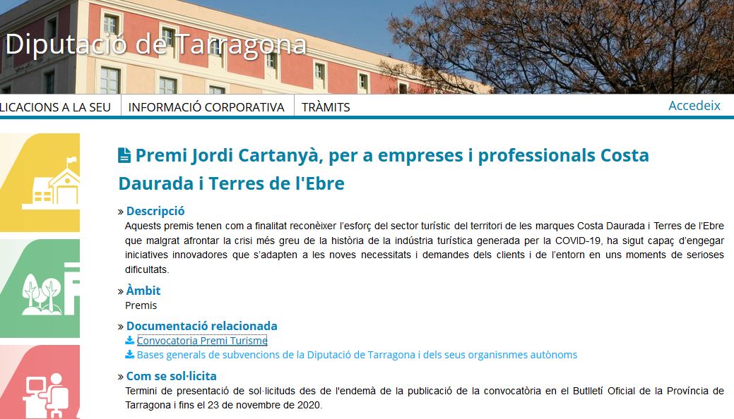 El Premi Jordi Cartanyà premiarà enguany iniciatives innovadores impulsades pel sector turístic de la Costa Daurada i les Terres de l'Ebre en el marc de la Covid-19