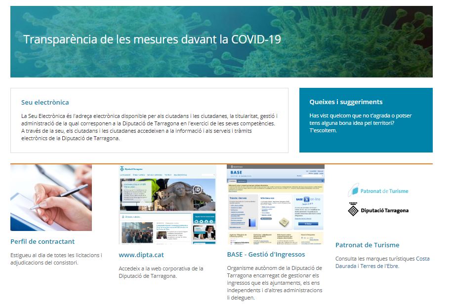 El portal de transparència de la Diputació de Tarragona incorpora una secció amb totes les mesures que ha pres la institució per fer front a la Covid-19