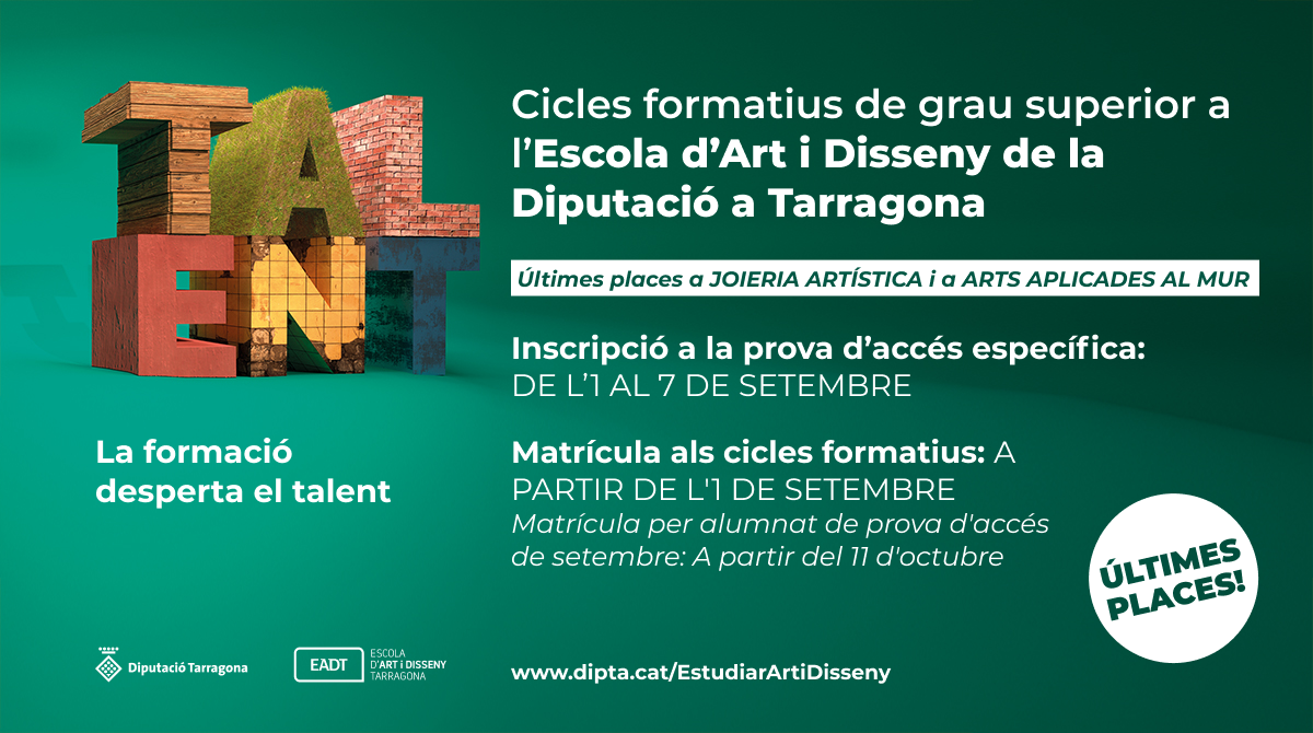 Últimes places disponibles per als Cicles de Joieria Artística i Arts Aplicades al Mur a l’Escola d’Art i Disseny de la Diputació a Tarragona