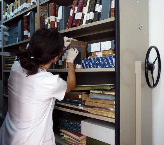 Col·locació de teixells en un fons bibliogràfic. (Foto: CR.)