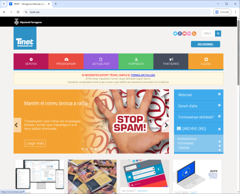 Portada del web de TINET