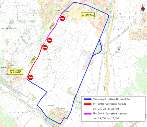 El tram afectat per les obres i el pas alternatiu